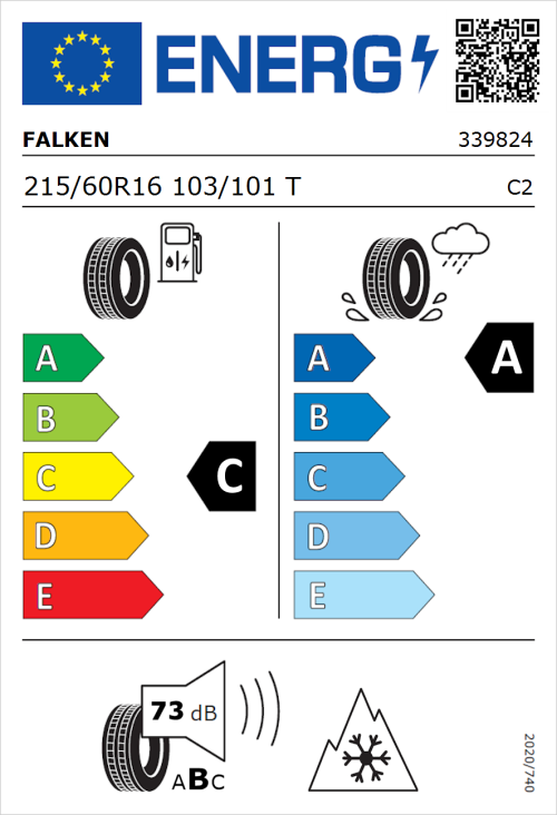 Tyre Label for Falken Eurowinter VAN01 215/60R16 103/101T