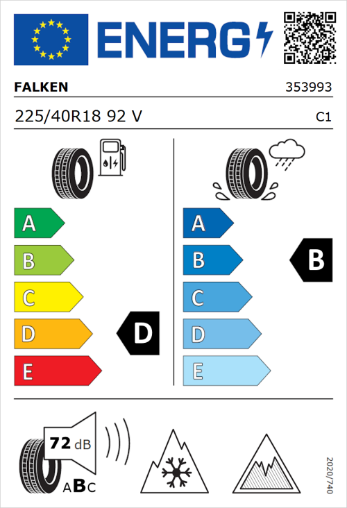 Tyre Label for Falken Eurowinter HS02 Pro 225/40R18 92V