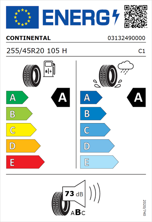 Tyre Label for Continental EcoContact 6Q 255/45R20 105H