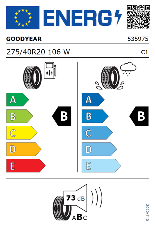 Tyre Label for Goodyear Eagle F1 Asymmetric SUV 275/40R20 106W